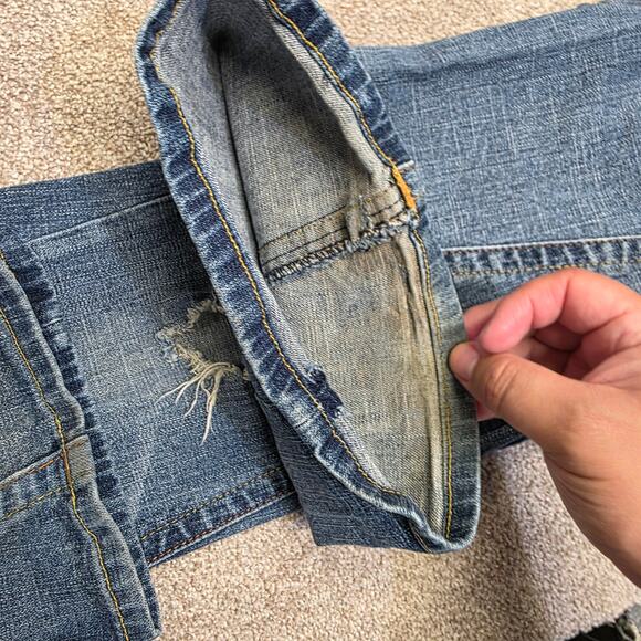 Y2K vtg Embellished boho western Revolution Distressed Flare jeans sz 11 - Picture 13 of 15